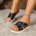 Buckle Fish Mouth Platform Slippers Women Summer Cross Strap Casual Wedge Slippers